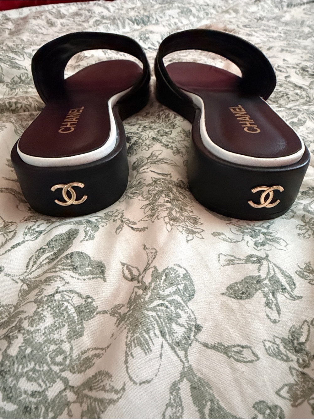 CHANEL Black and White Logo Slide Sandals - Picture 3 of 6